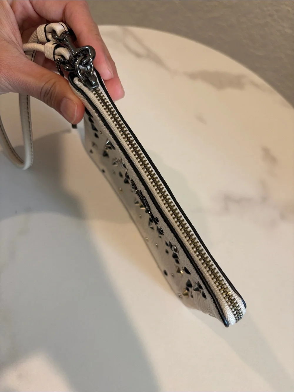 Coach White Leather Wristlet with Mixed Metal Studs - Picture 9 of 14